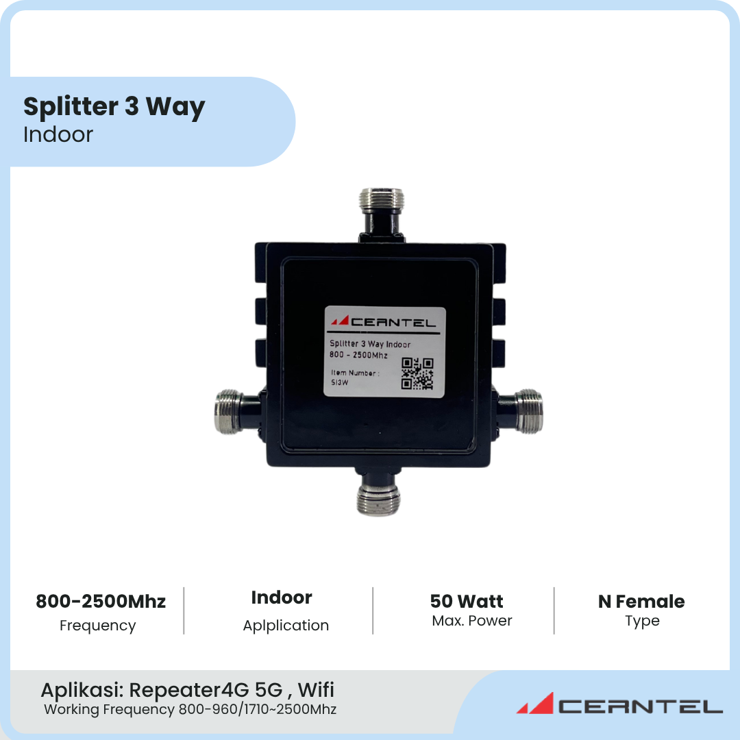 Splitter 3 Way 800-2500 Mhz | Power splitter 3 way penguat signal | Splitter 3 way indoor | Power Divider 3 Way