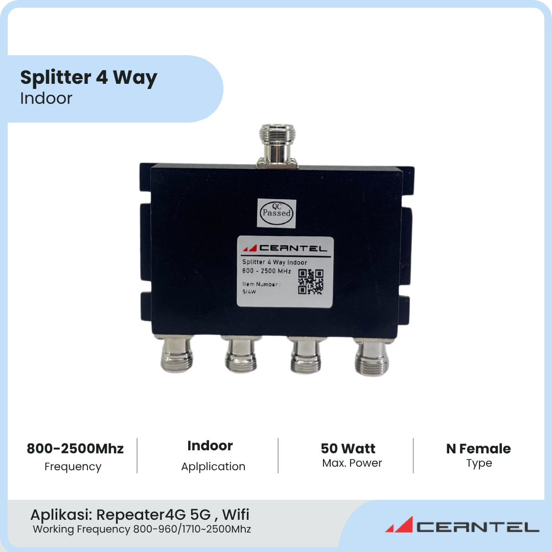 Splitter 4 Way 800-2500 Mhz | Power splitter 4way penguat signal | Splitter 4way indoor | Power Divider 4 Way