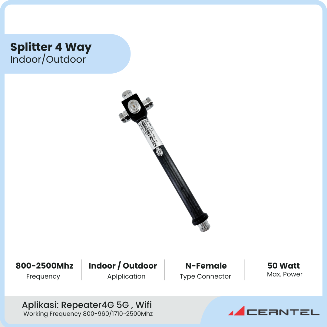 Splitter 4 Way 800-2500 Mhz | Power splitter 4way penguat signal | Splitter 4way outdoor indoor | Power Divider 4 Way
