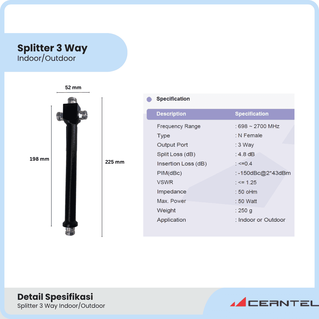 Splitter 3 Way 800-2500 Mhz | Power splitter 3 way penguat signal | Splitter 3 way outdoor indoor | Power Divider 3 Way - Image 2