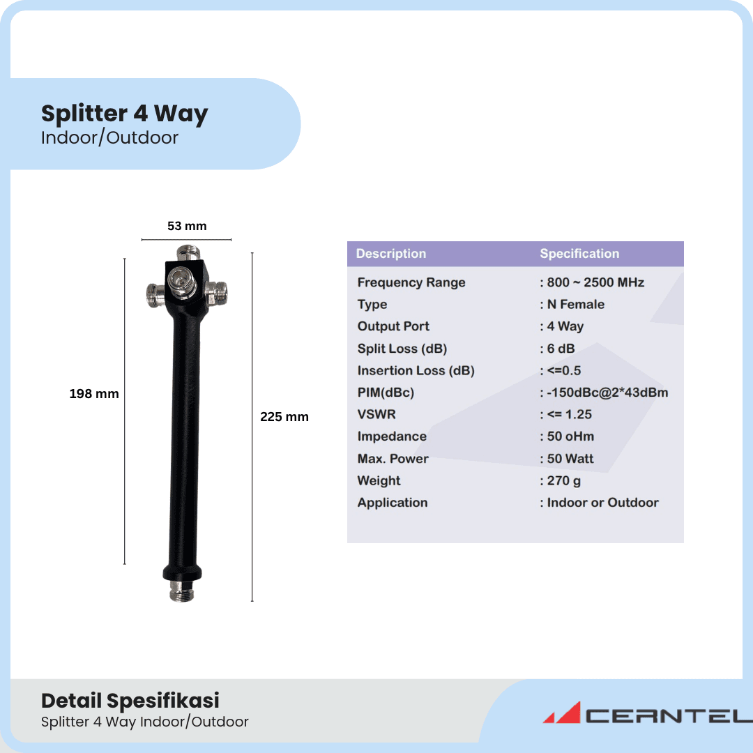 Splitter 4 Way 800-2500 Mhz | Power splitter 4way penguat signal | Splitter 4way outdoor indoor | Power Divider 4 Way - Image 2